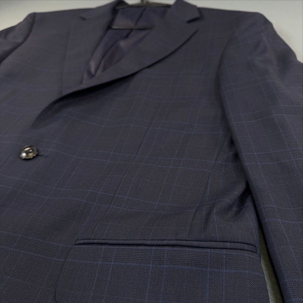 Jos A Bank 1905 Slim Fit Navy Windowpane Organica Wool Blazer 42R brrr Comfort - Picture 2 of 11